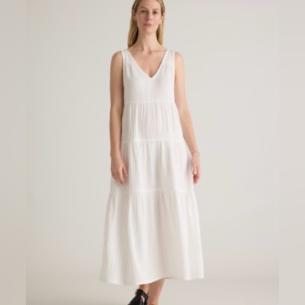 Quince organic cotton gauze tiered maxi dress in white